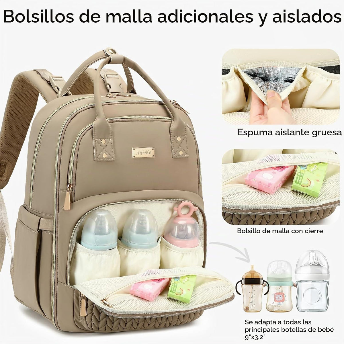AIJIEKE Mochila para pañales, Mochila para pañales multifuncional g...