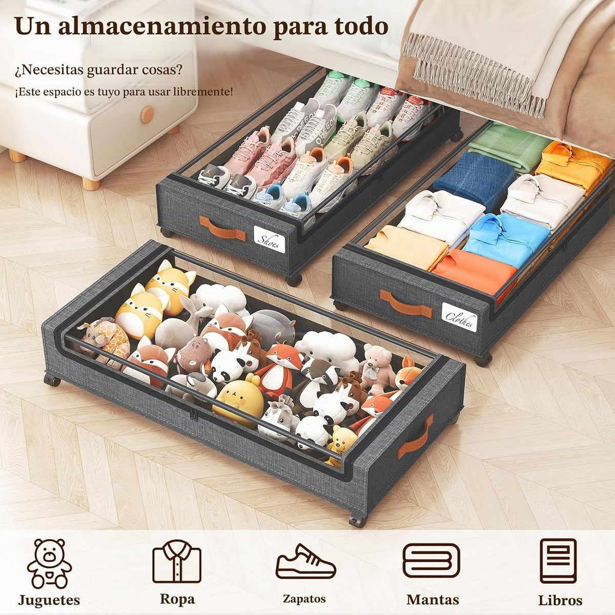 Yecaye Almacenamiento debajo de la cama de 70 litros con ruedas, pa...