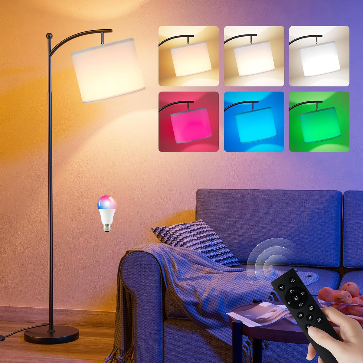 Ambimall Lámparas de pie con bombilla inteligente, RGB + temperatur...