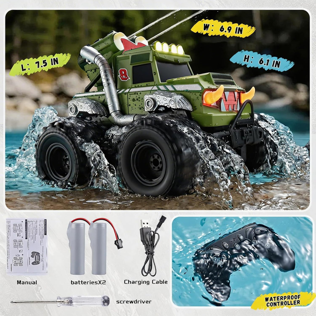 Calefwe Coche anfibio de control remoto 3 en 1, barco RC, pistola d...