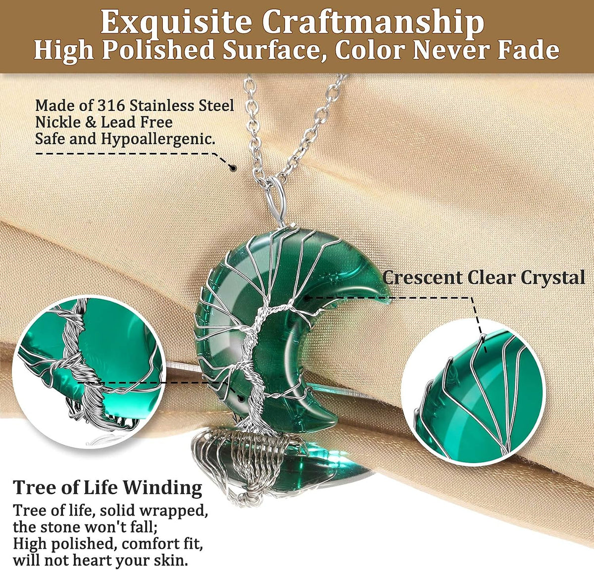 Bestyle Collar de cristal curativo envuelto en árbol de la vida, co...