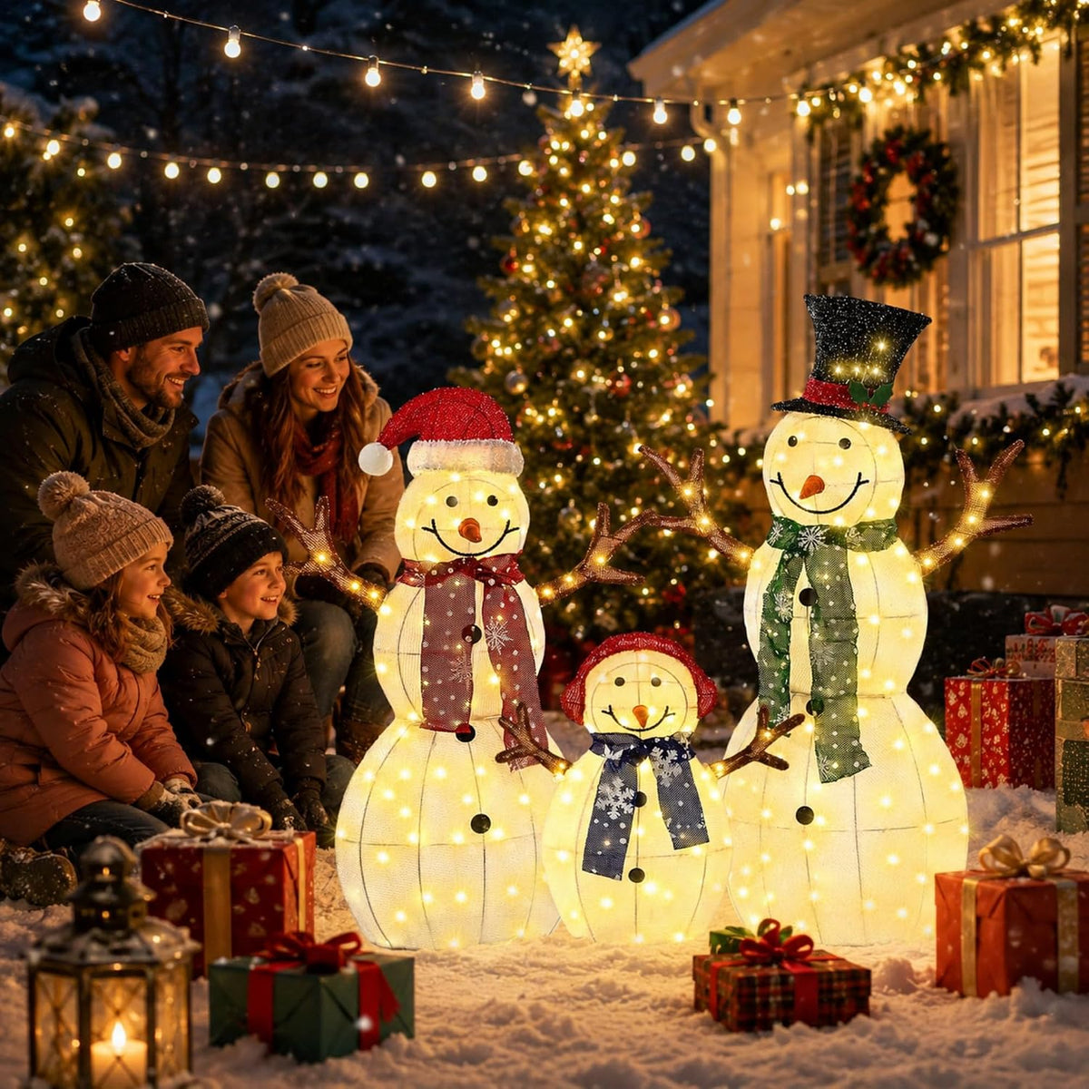Muñeco de nieve de 43 pulgadas iluminado para decoraciones navideña...