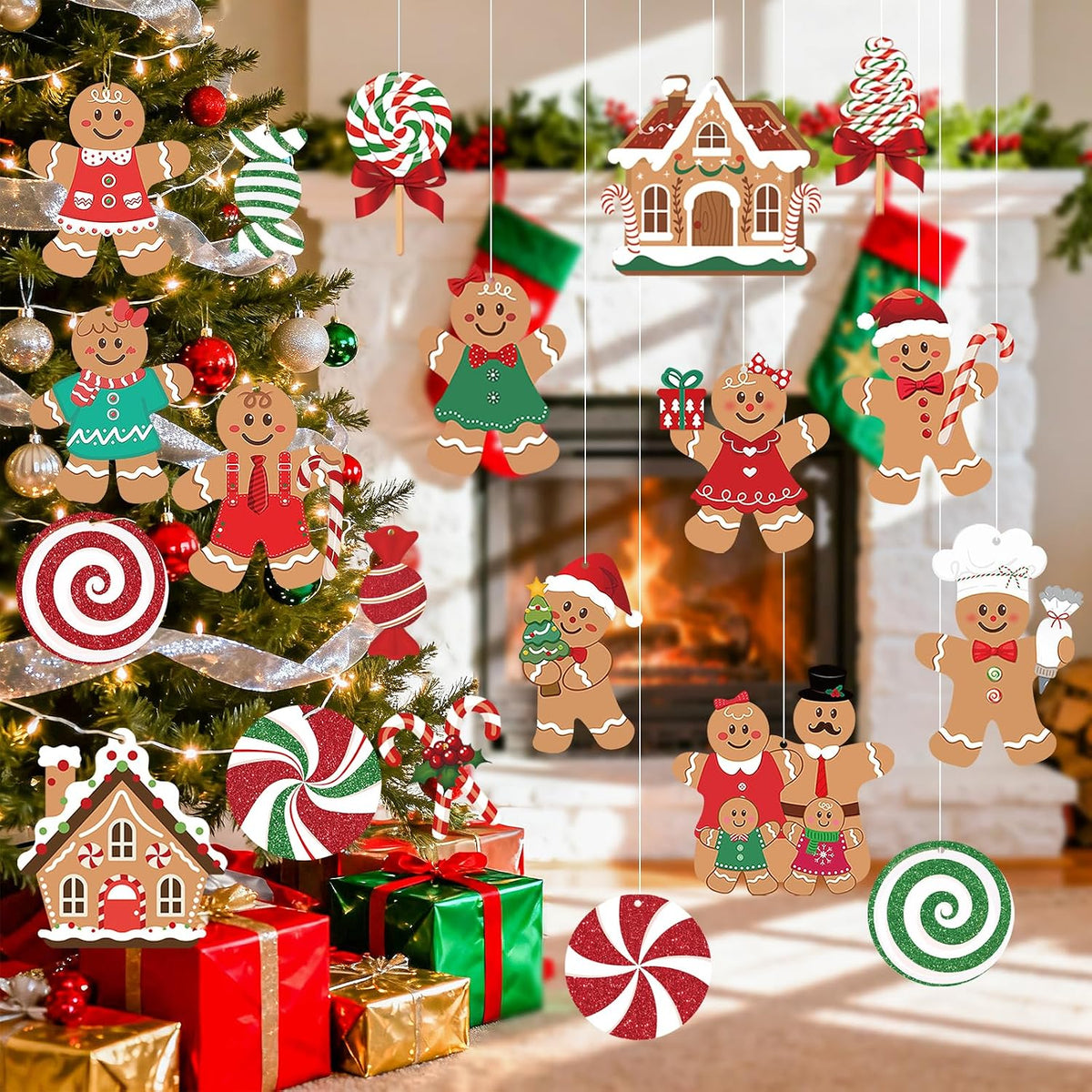 20 piezas de decoraciones navideñas de pan de jengibre para exterio...