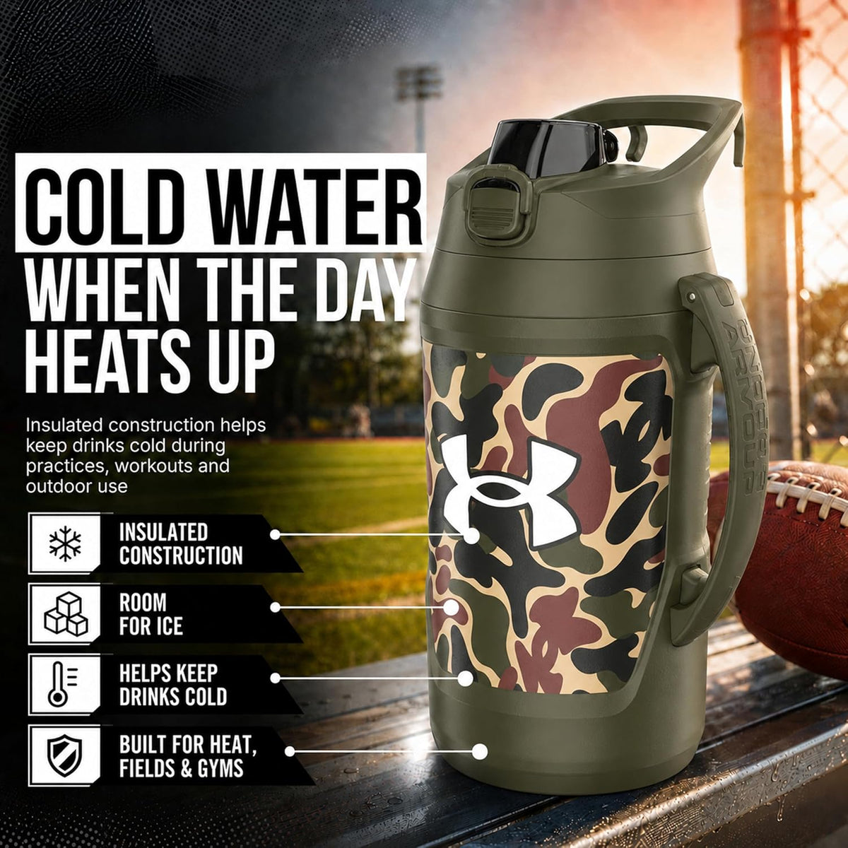 Under Armour Botella de agua aislada con asa y gancho para cerca, j...
