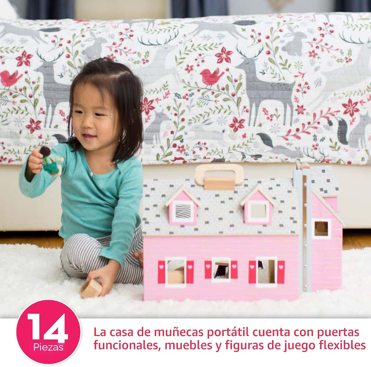 Casa de muñecas de madera Fold and Go de Melissa & Doug con 2 m...
