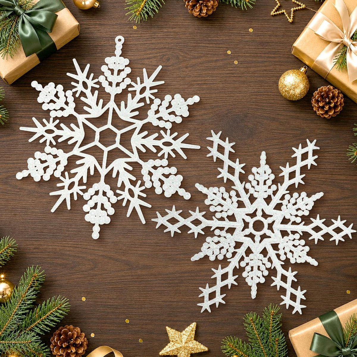 12 adornos grandes de copos de nieve de Navidad, adornos de copos d...