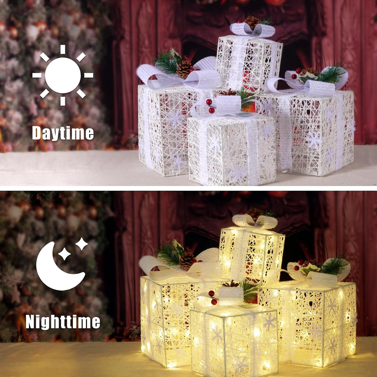Juego de 4 cajas de regalo iluminadas de Navidad, decoración navide...