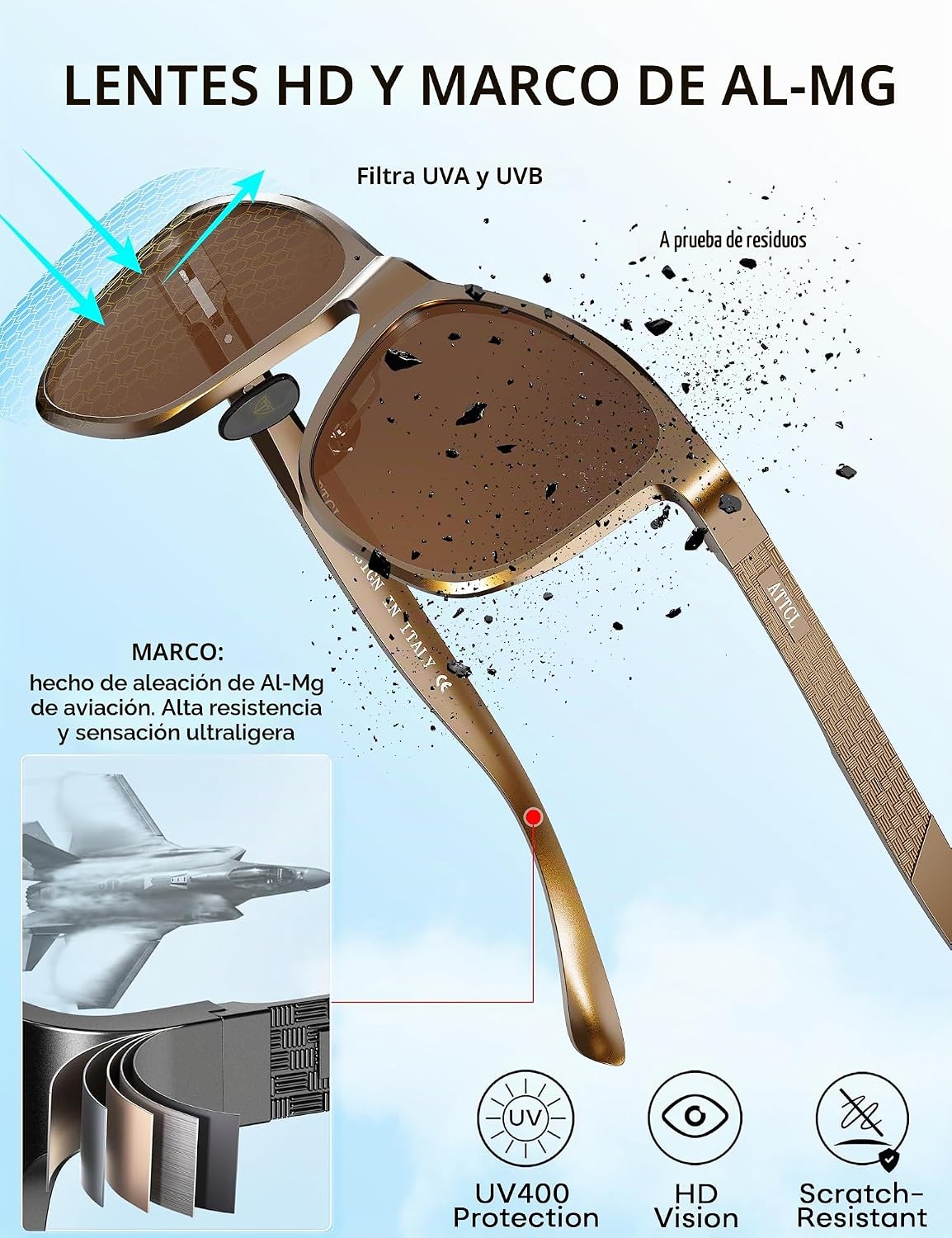 ATTCL Gafas de sol polarizadas para hombre Al-Mg Metal ultraligeras...