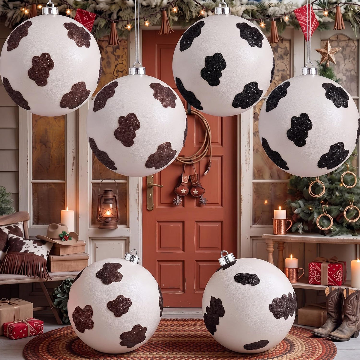 Tigeen 4 piezas de 6 pulgadas grande de vaca impresión Navidad bola...