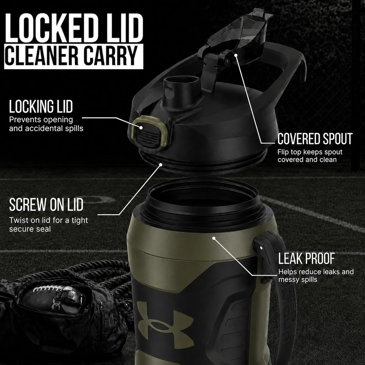 Under Armour Botella de agua aislada con asa y gancho para cerca, j...