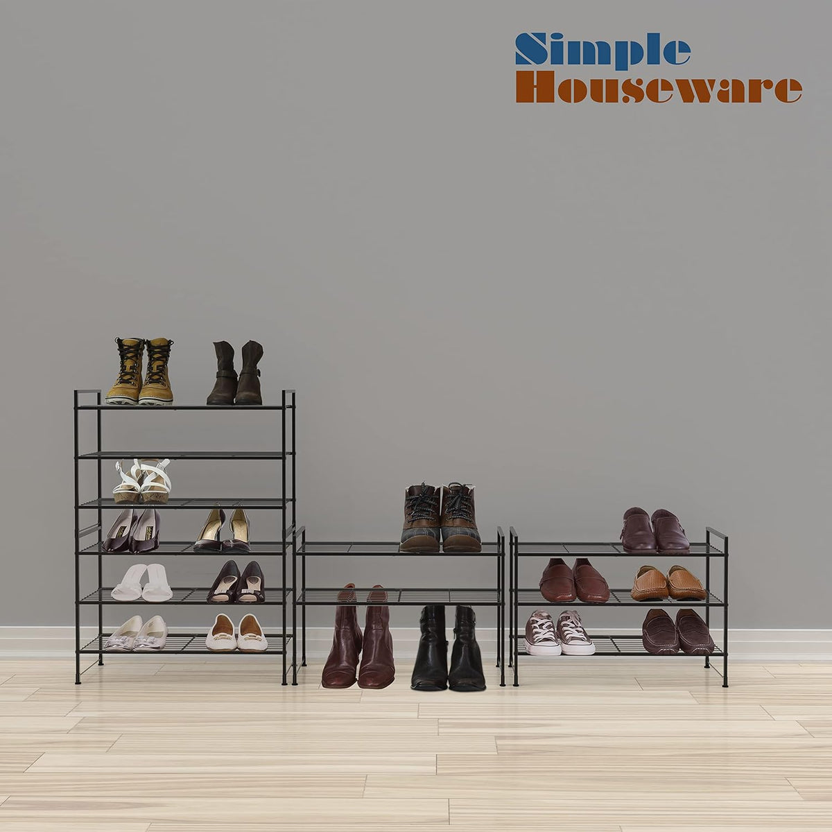 Simple Houseware Zapatero apilable de 3 niveles con rejilla, color...