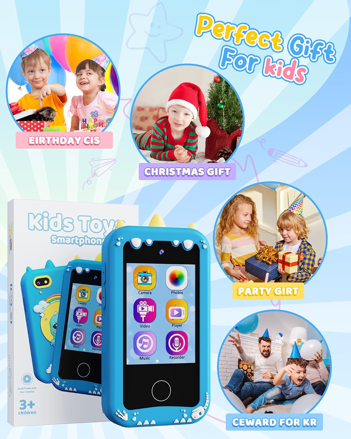 KOKODI Teléfono inteligente para niños, pantalla táctil HD con cáma...