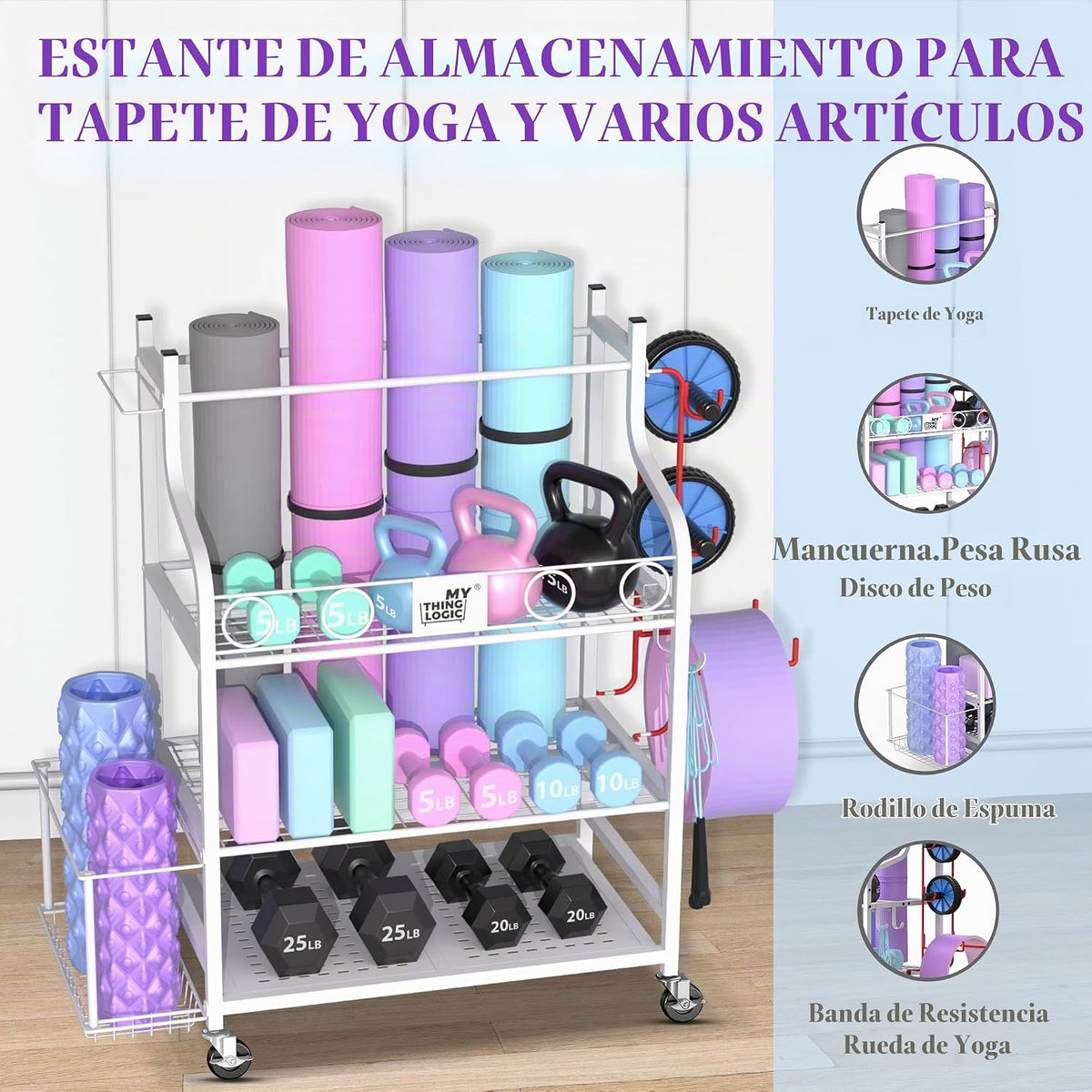 Mythinglogic Estante de gimnasio en casa para mancuernas, esterilla...