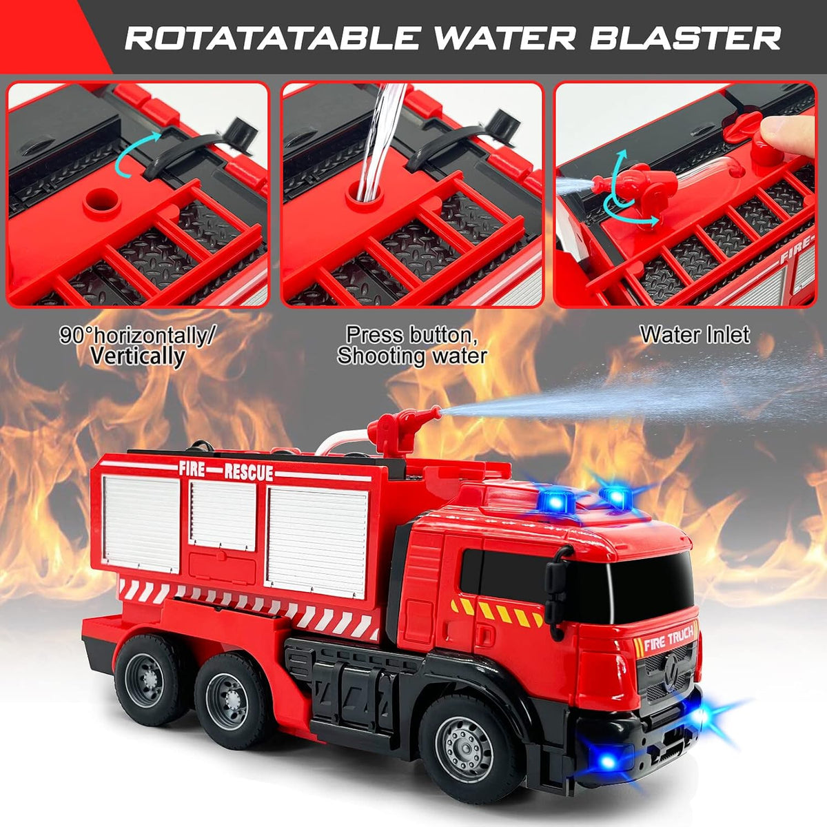 Grarain Camión de bomberos a control remoto con sonidos LED, juguet...