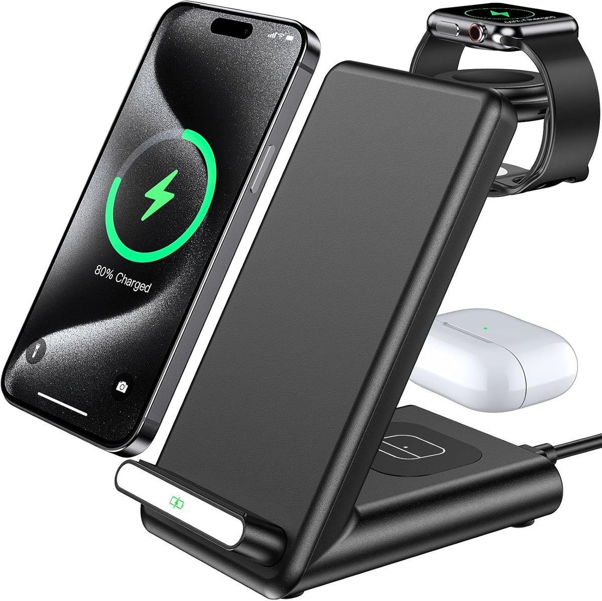 Estación de carga inalámbrica, soporte de carga 3 en 1 para múltipl...