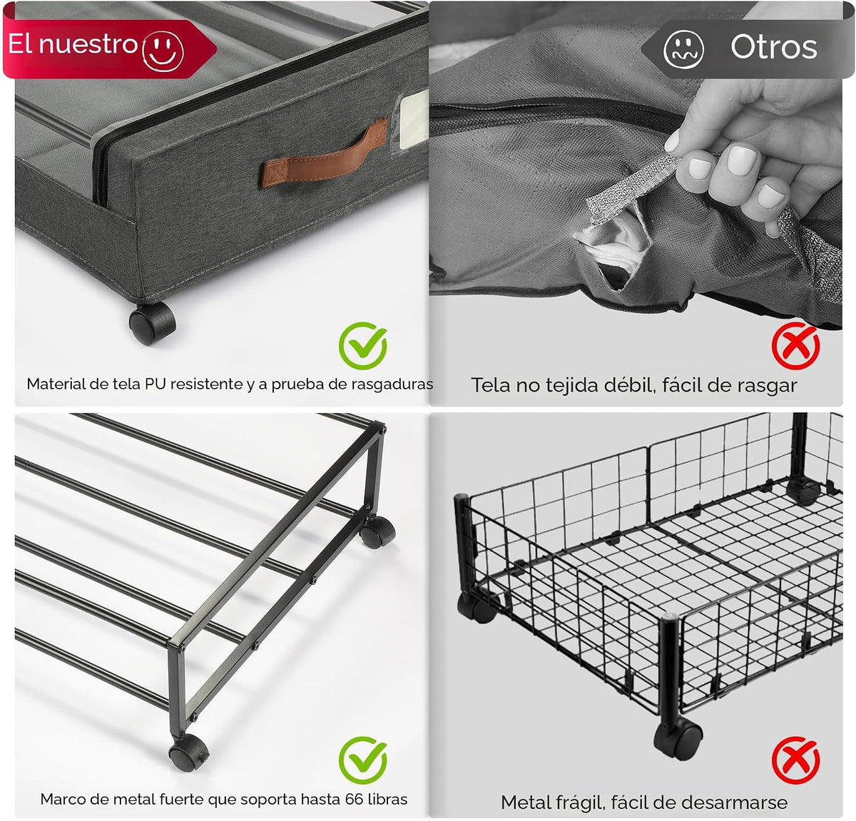 Yecaye Almacenamiento debajo de la cama con ruedas, paquete de 4 un...