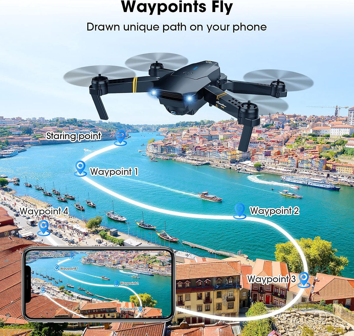 MOCVOO Drones con cámara para adultos, cuadricóptero RC plegable, j...