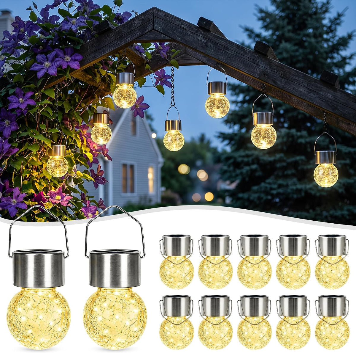 SOLPEX - Luces solares colgantes para exteriores, paquete de 8 luce...