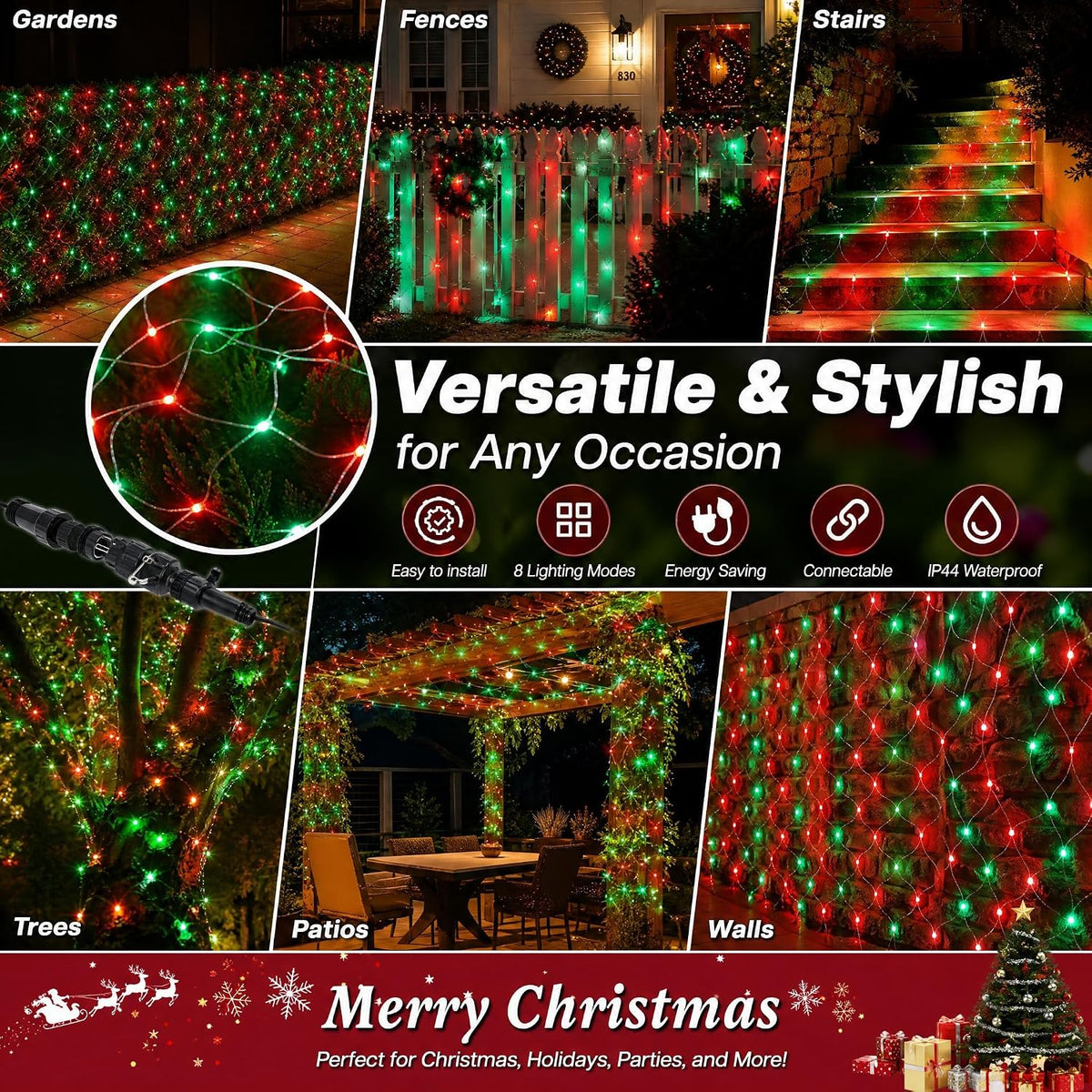 Dazzle Bright - Red de luces de Navidad de 12 pies x 5 pies, 360 lu...