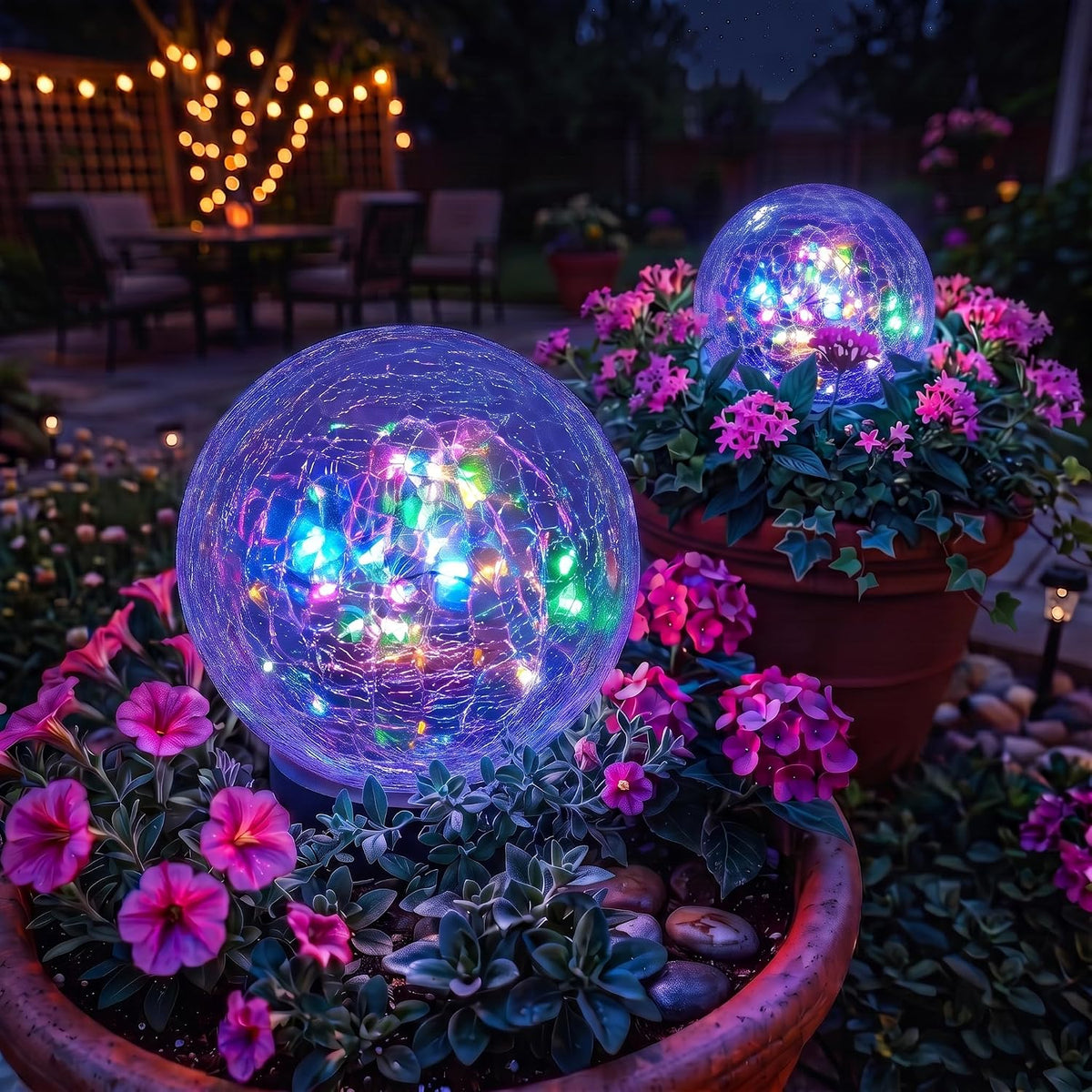 GVSHINE Paquete de 2 luces de orbe de vidrio agrietado multicolor d...