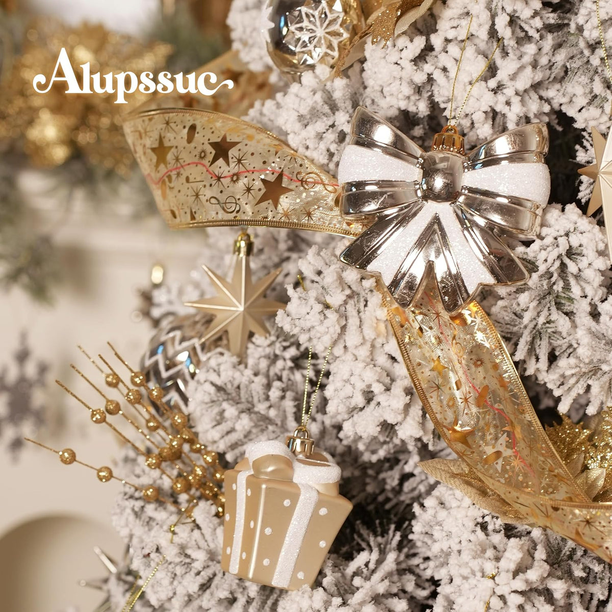 Alupssuc - Juego de 82 bolas de Navidad clásicas, color blanco y do...