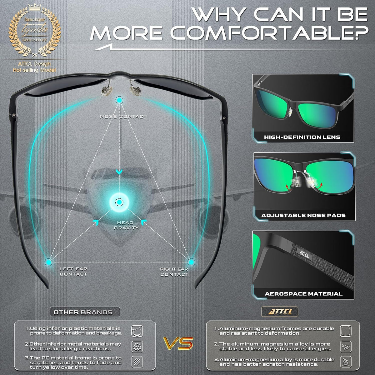 ATTCL Gafas de sol polarizadas para hombre Al-Mg Metal ultraligeras...