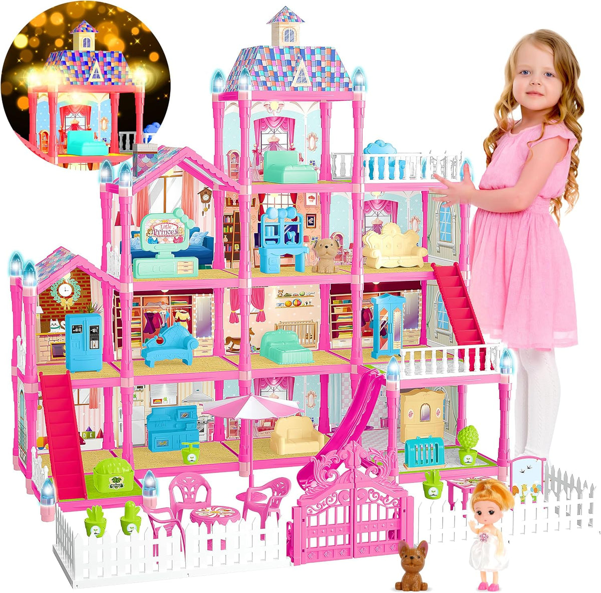 OCTERIC Casa de muñecas para niñas, casa de muñecas de 13 habitacio...