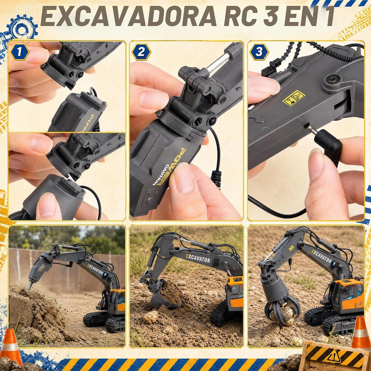 Juguetes teledirigidos del excavador 3-en-1, camión de la construcc...