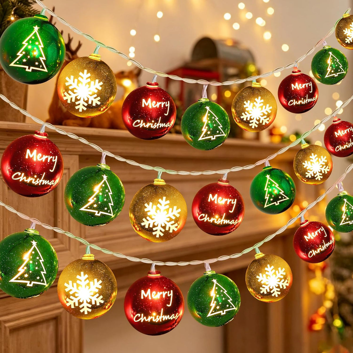 Tira de luces de bolas de Navidad de 20 pies, 30 LED, funciona con...