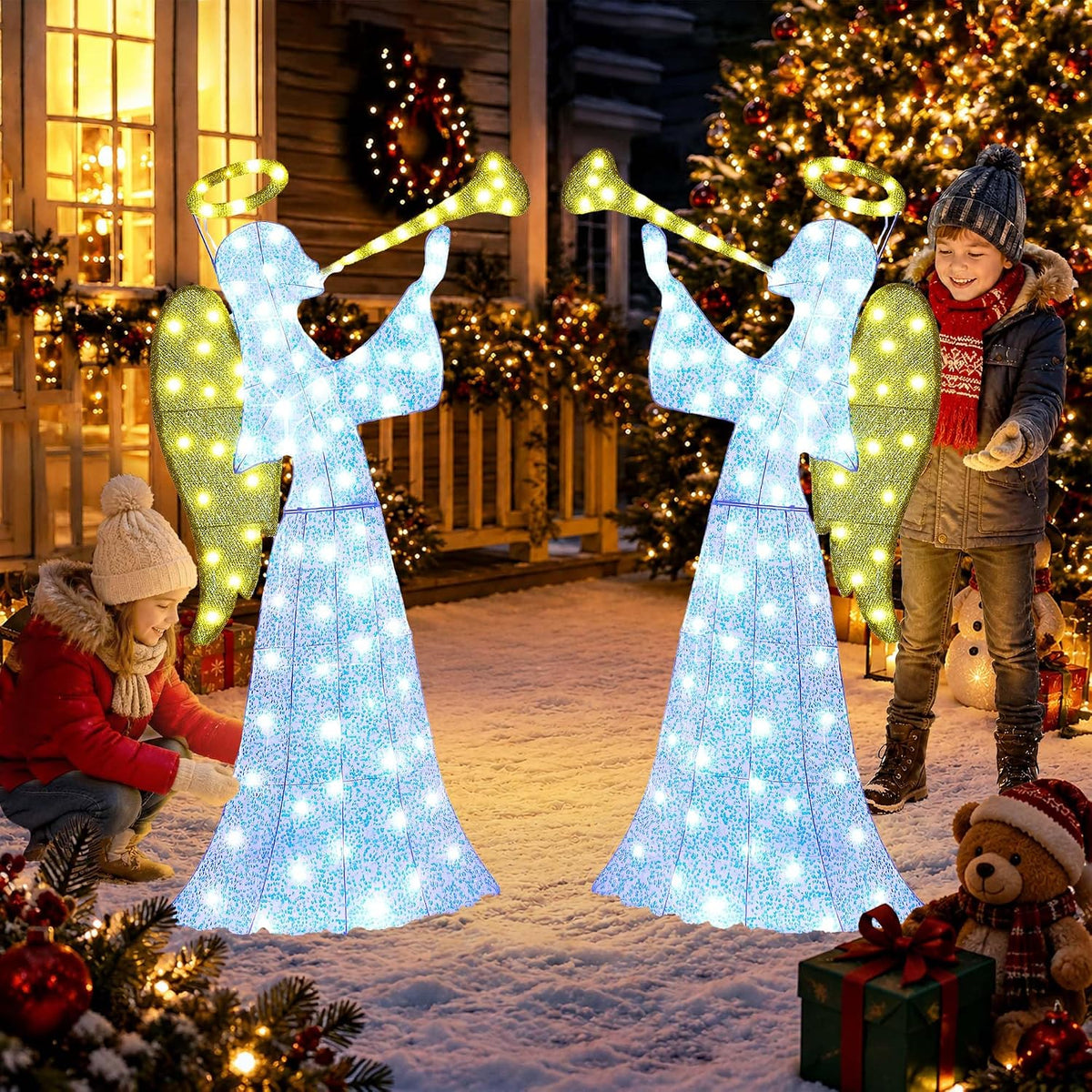 Decoración navideña de ángel brillante de 4 pies con temporizador y...