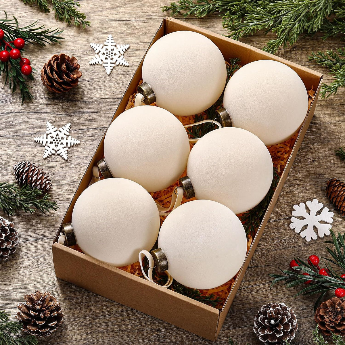 6 adornos grandes de terciopelo de Navidad de 4 pulgadas | Bolas co...
