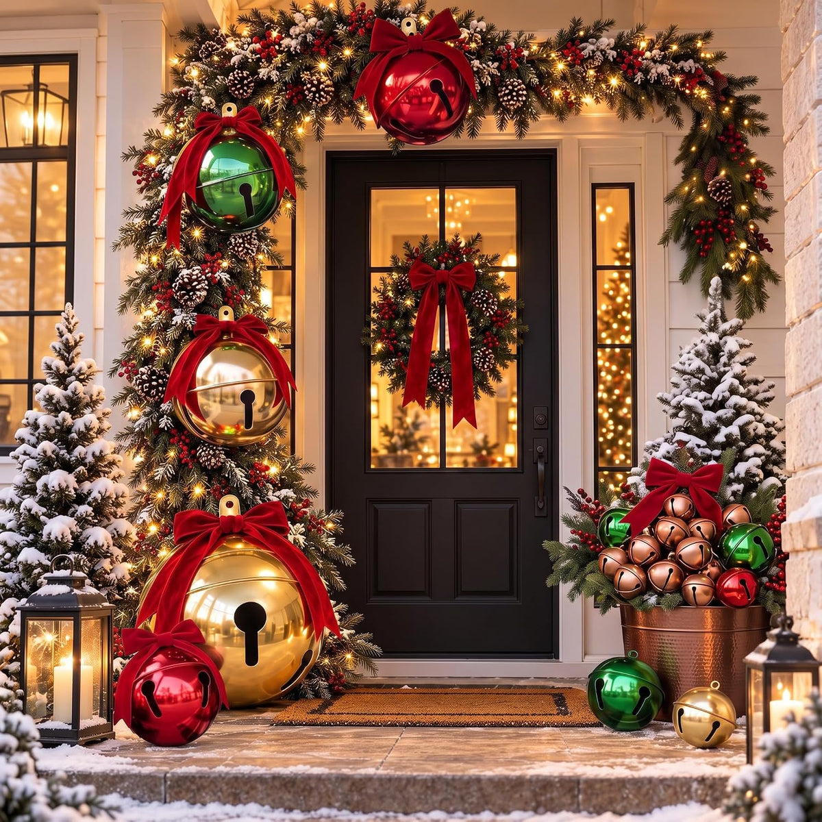 7 bolas inflables de Navidad con lazos de terciopelo, cascabeles gi...