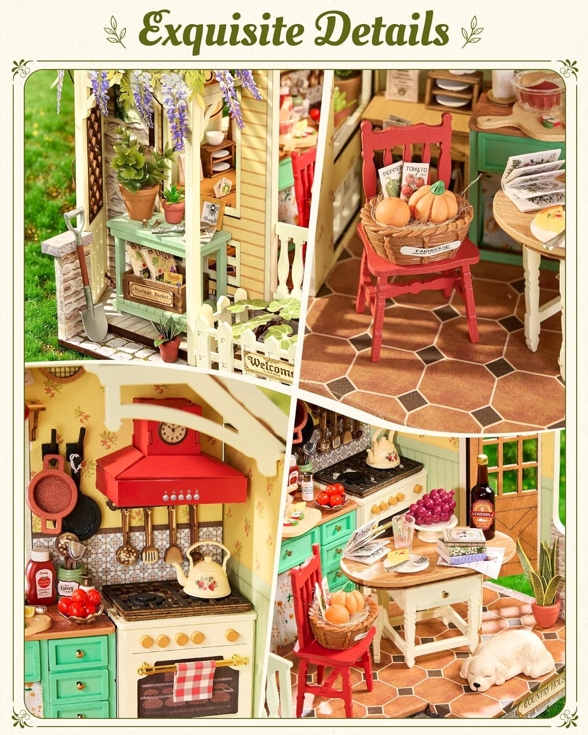 Rolife Kit de casa de muñecas en miniatura para cocina de granja, r...