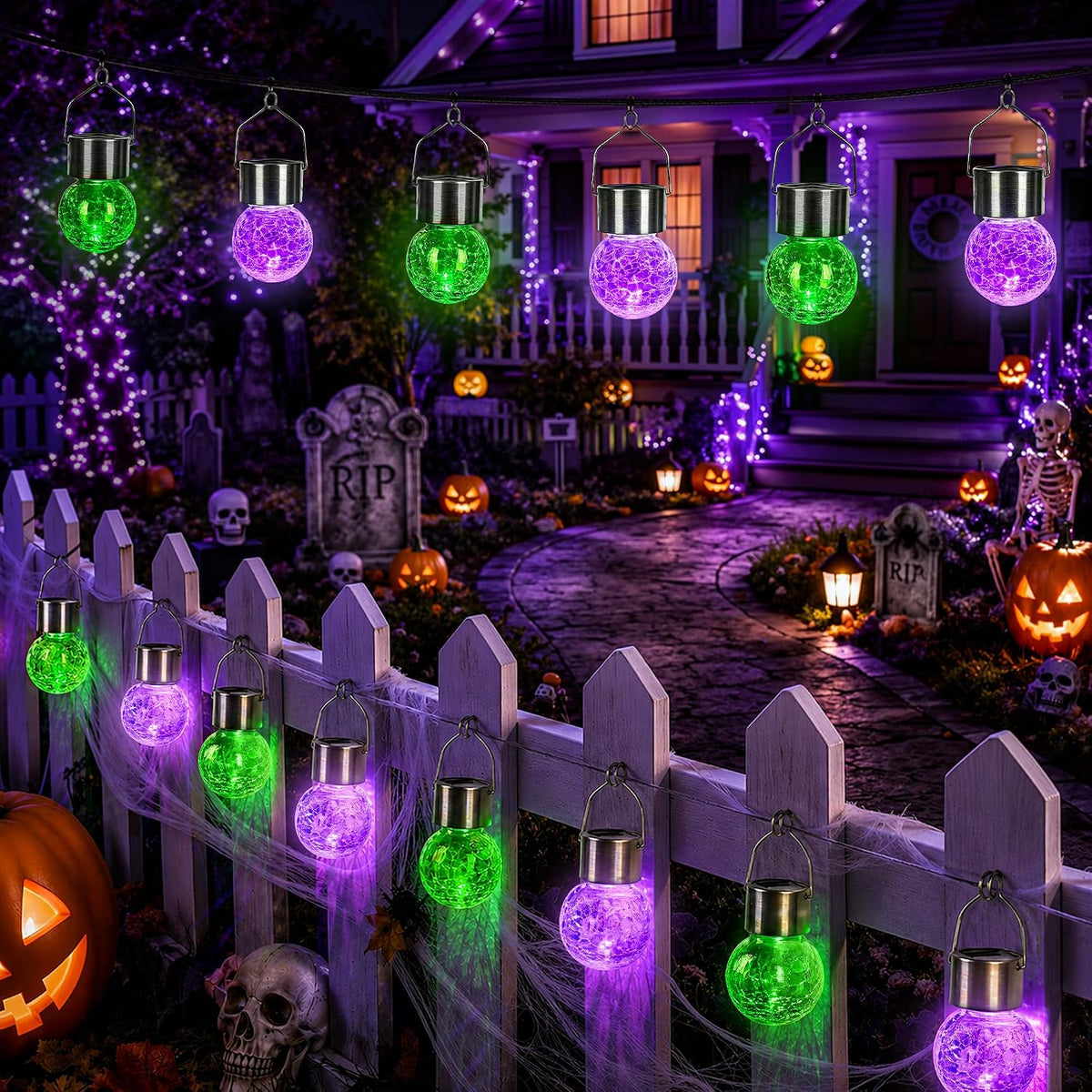 GIGALUMI Luces solares de Halloween Linternas solares colgantes al...