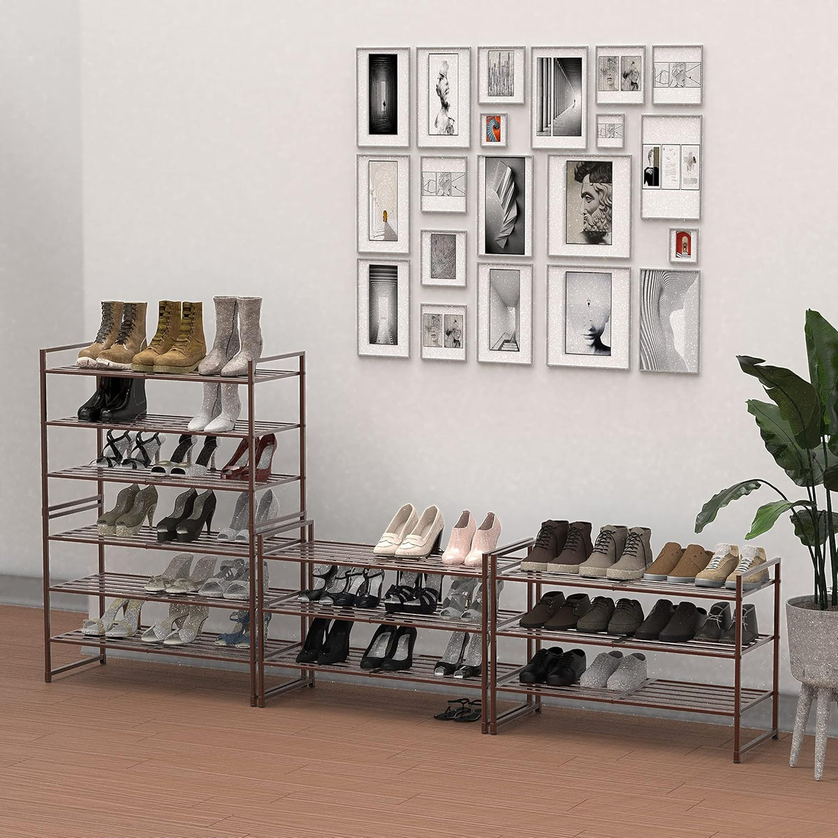 Simple Houseware Zapatero apilable con panel de metal de 3 niveles,...