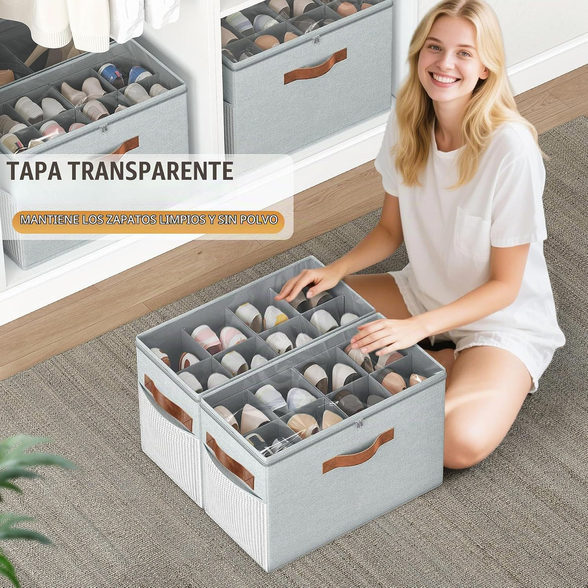 Paquete de 2 organizadores de zapatos para armario, almacenamiento...