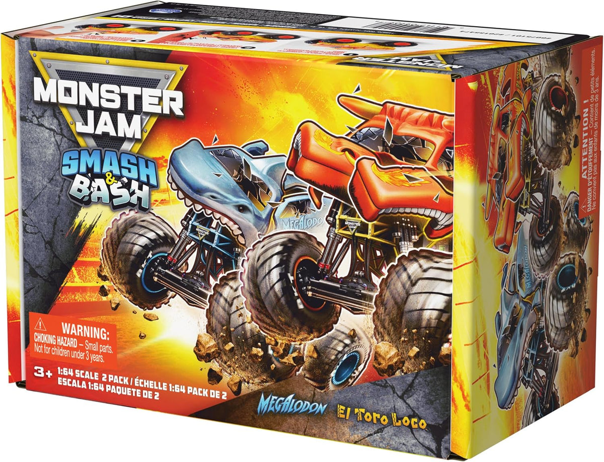 Monster Jam Smash & Bash 2-Pack Monster Trucks, Megalodon &...