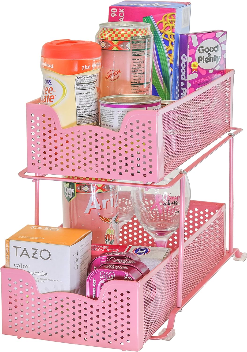 Simple Houseware Cajón organizador de 2 niveles, color rosa