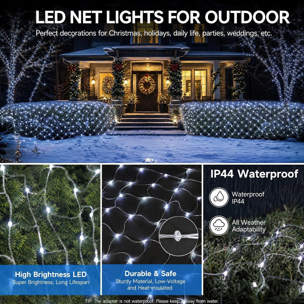 Dazzle Bright 360 luces LED de red, 12 x 5 pies, conectables, imper...