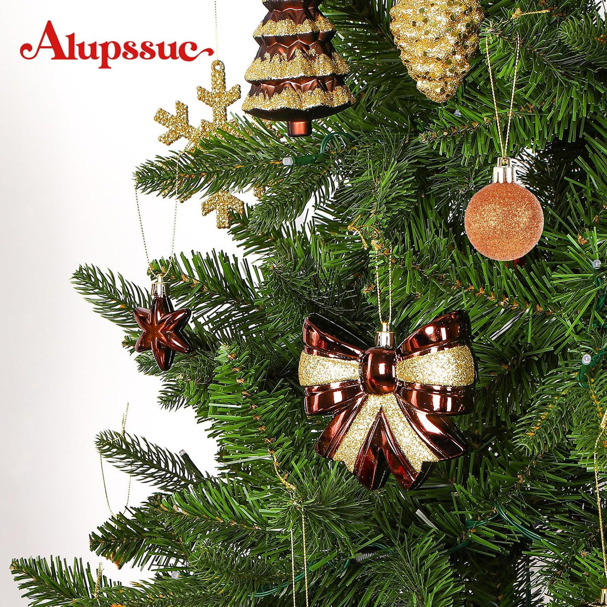 Alupssuc - Juego de 82 bolas de Navidad clásicas, bronce cobre dora...