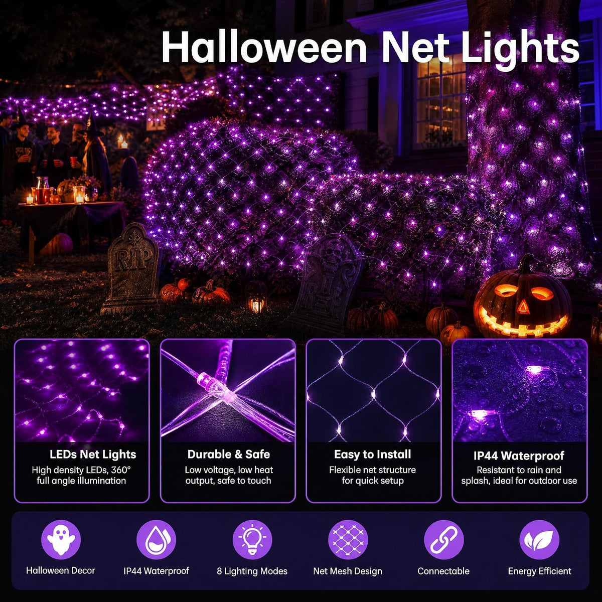 DAZZLE BRIGHT - Red de 12 pies x 5 pies de 360 luces LED para Hallo...