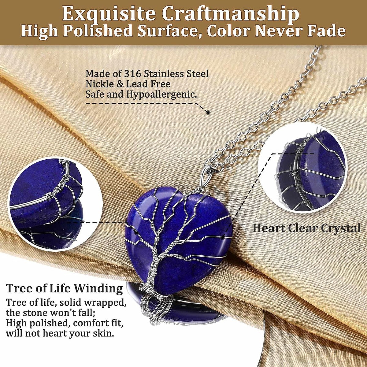 Bestyle Collar de cristal curativo envuelto en árbol de la vida, co...