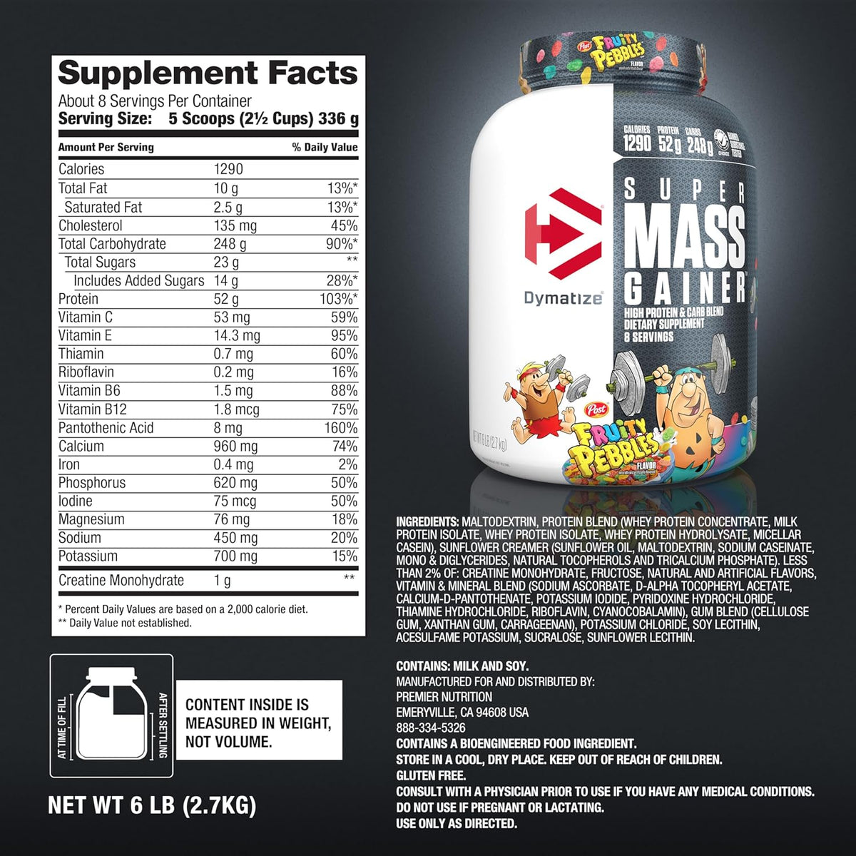 Dymatize Super Mass Gainer Proteína en Polvo, 1290 Calorías y 52g d...