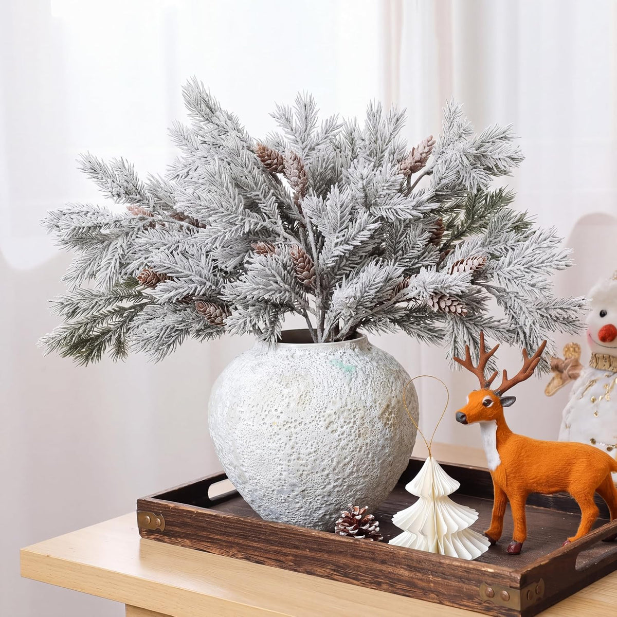 Wavwavw 6 ramas de pino de cedro artificial de Navidad flocadas, 25...