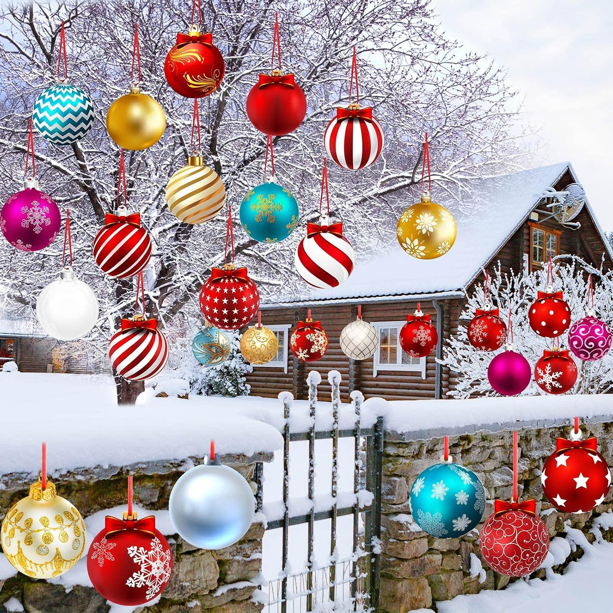 Rtteri 30 adornos coloridos de bolas de Navidad para patio, 4.9 pul...