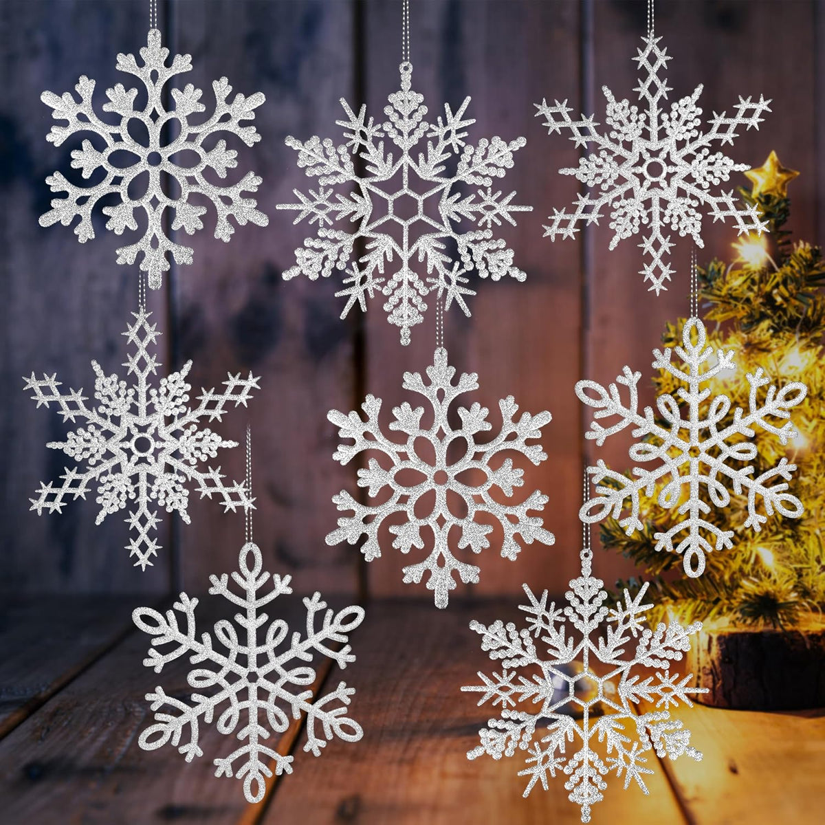 6 adornos grandes de copos de nieve plateados de 12 pulgadas, copos...