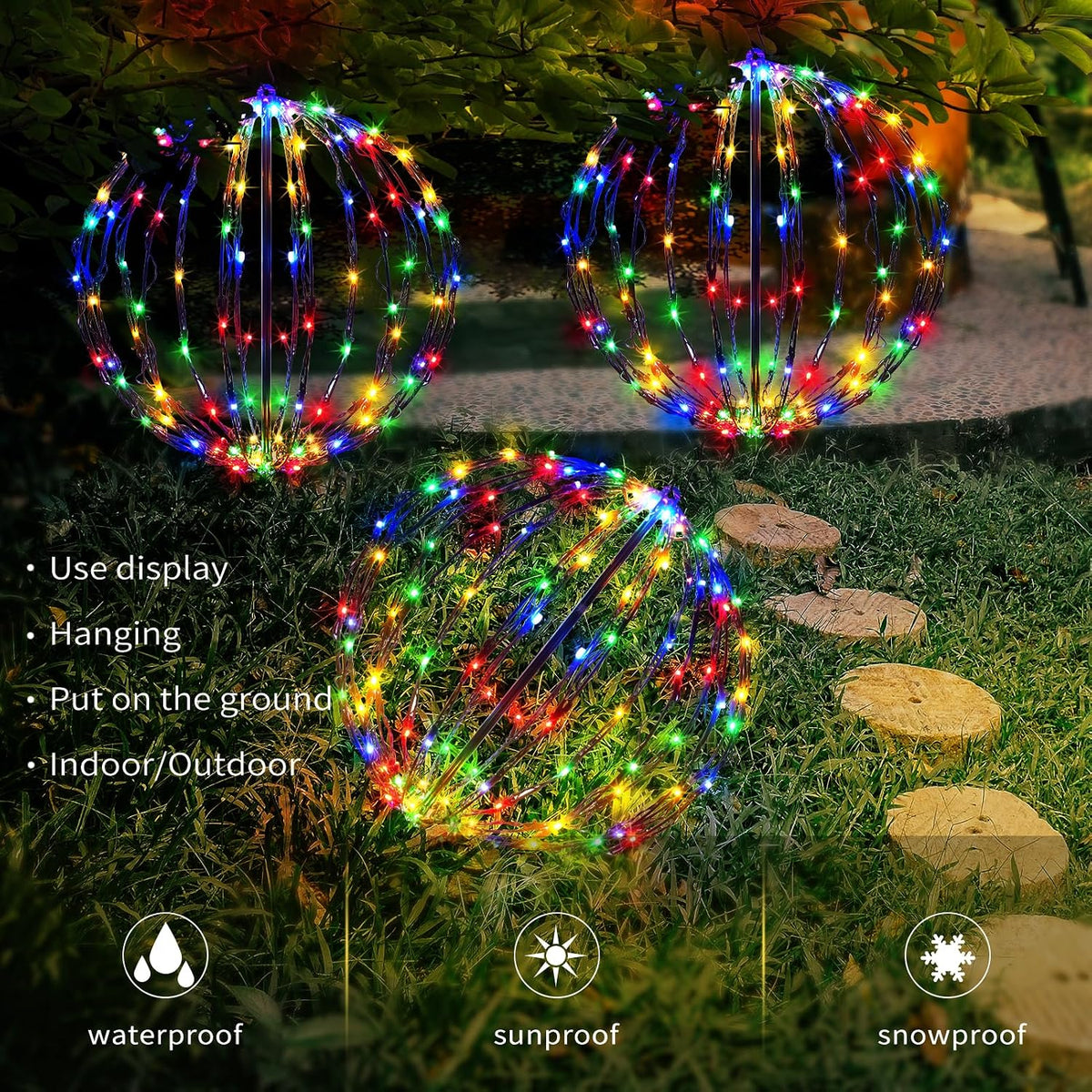 Paquete de 3 bolas de luz de Navidad, decoración de esfera plegable...