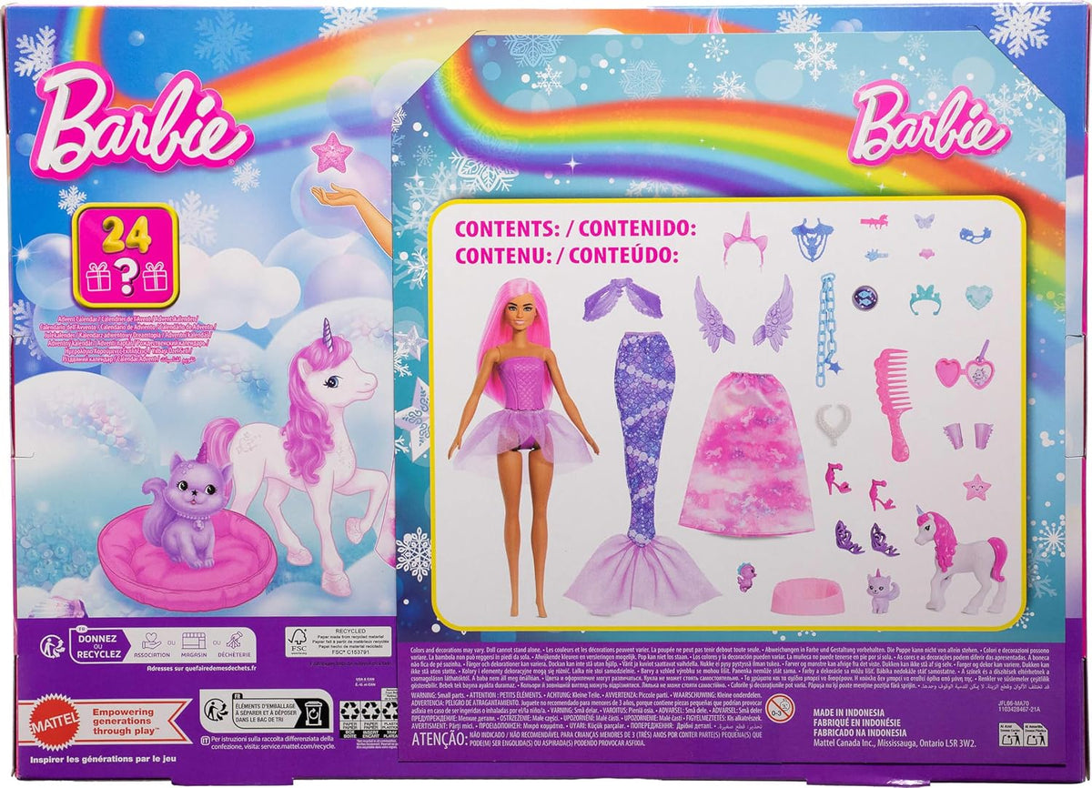 Barbie Calendario de Adviento con muñeca con accesorios de fantasía...