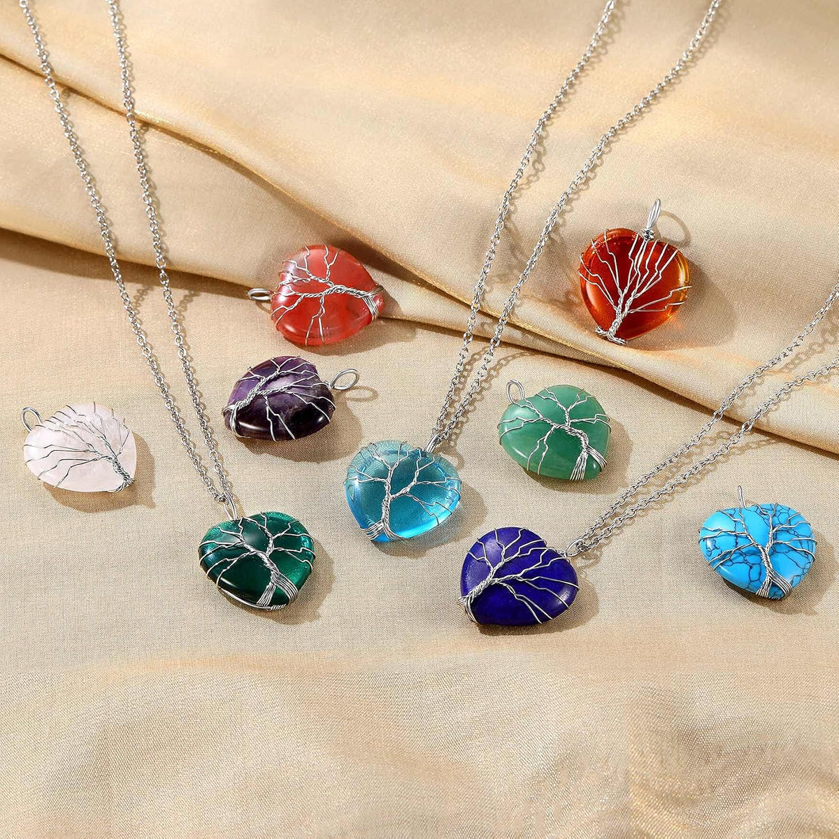 Bestyle Collar de cristal curativo envuelto en árbol de la vida, co...