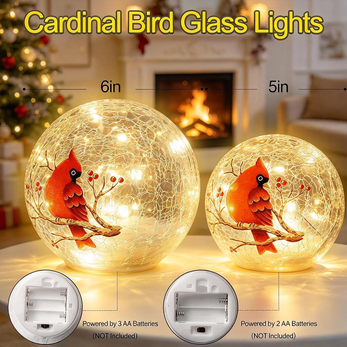 Lámpara Cardinal de Cristal Crackle Lámpara de globo con pilas para...